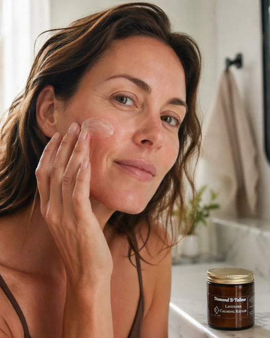 A woman applying Diamond D Ranch Tallow Whipped Balm