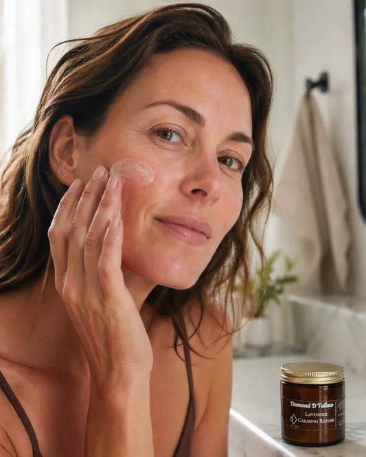 A woman applying Diamond D Ranch Tallow Whipped Balm