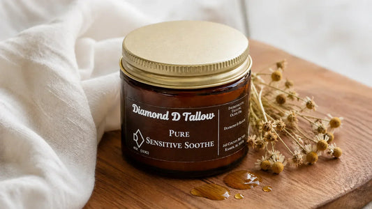 Diamond D Ranch Pure Whipped Tallow on the table with sunflowers