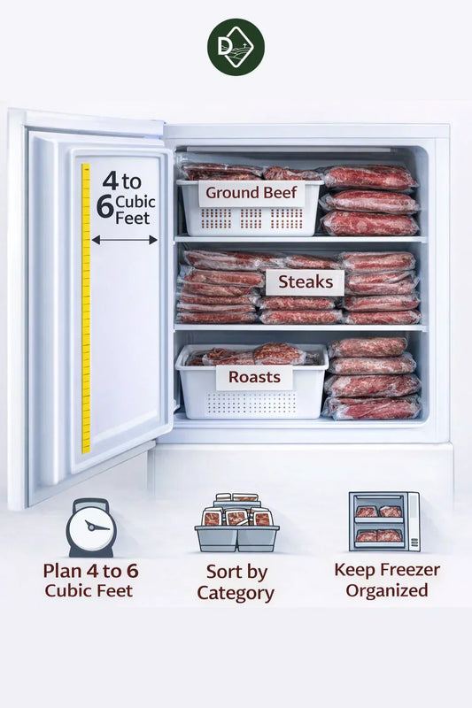 A freezer space guide from Diamond D Ranch to make your purchase easier.