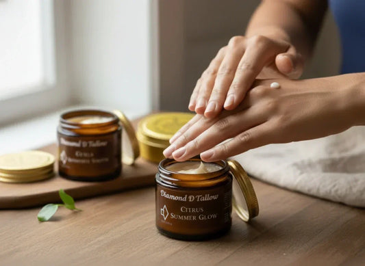 Application of Diamond D Ranch tallow skincare on the hand