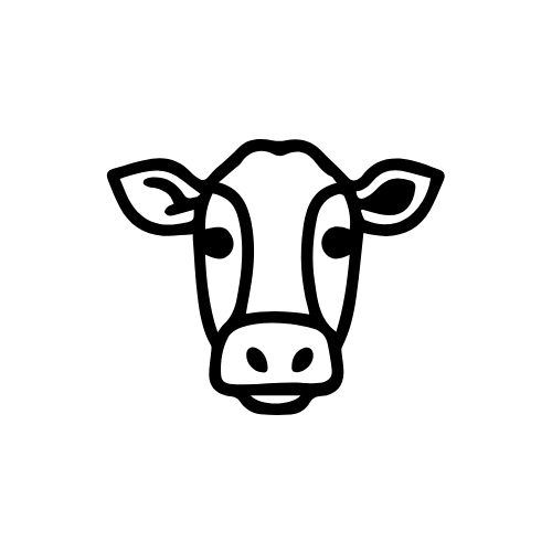 Black and white outline of a cow's face on a white background