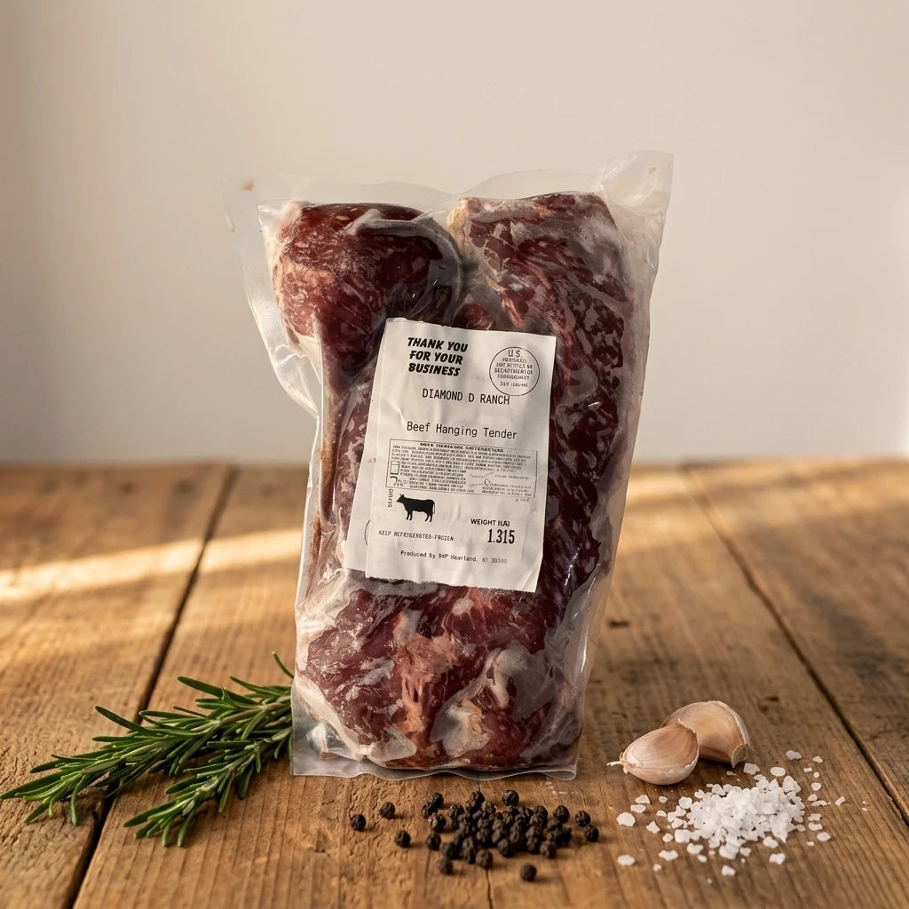 Hanger steak with salt, pepper, garlic and herbs